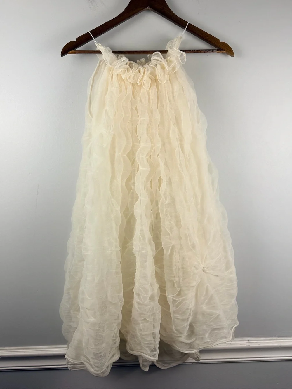 Things cream white ruffle tulle babydoll sheer mini dress size small - Picture 1 of 5